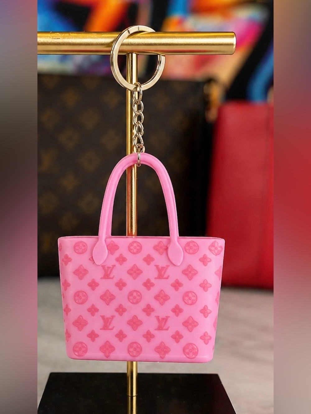 Pink monogram Inspired Mini Tote Keychain/ bag charm- New in plastic